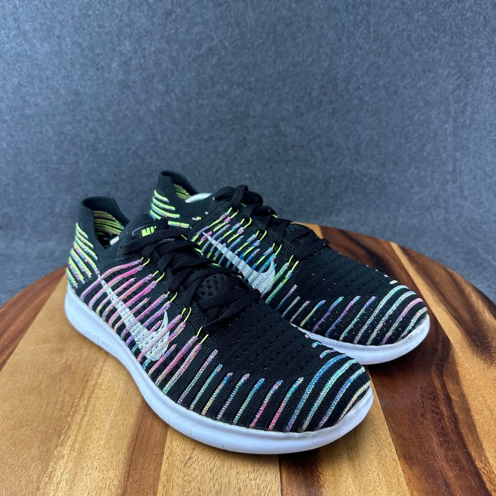 Nike Free RN Flyknit  Mens 8.5 Womens 10 Black Multicolor 831070-003 - Picture 2 of 12